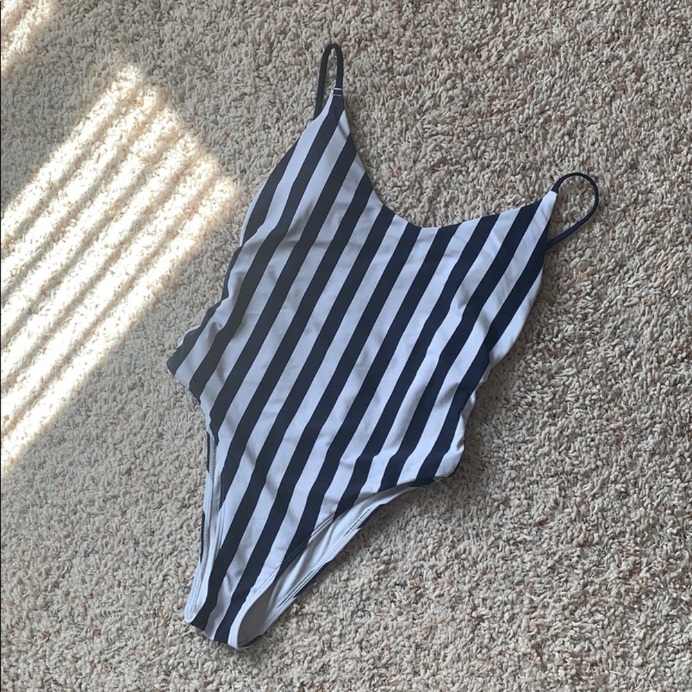 American Eagle Navy Stripe One Piece Swimsuit Med